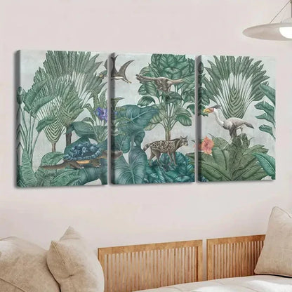 3pcs Tropical Forest & Birds Trees River Clouds Wall Art Set Canvas Unframed - High Quality Print 100% Australian Made Wall Canvas