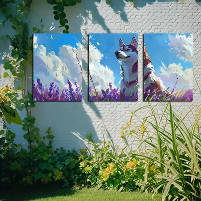3pcs Vibrant Huskies & Floral Designs Metal Print Ready to Hang Art - Bella Home Decor
