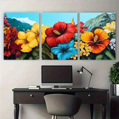 3pcs Santiago Travel Floral Illustration Wall Art Set Canvas Framed 60x90cm - High Quality Print 100% Australian Made Wall Canvas Ready to Hang