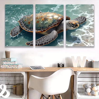 3pcs Green Sea Turtle Ocean Theme Wall Art Set Canvas Framed 50x70cm - High Quality Print 100% Australian Made Wall Canvas Ready to Hang