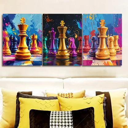 3pcs Digital Illustration of a Chess Piece Wall Art Set Canvas Unframed - High Quality Print 100% Australian Made Wall Canvas - Bella Home Decor
