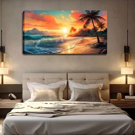 Sunset Beach Minimalist Wall Art Canvas Office Home Room Framed 120x60cm
