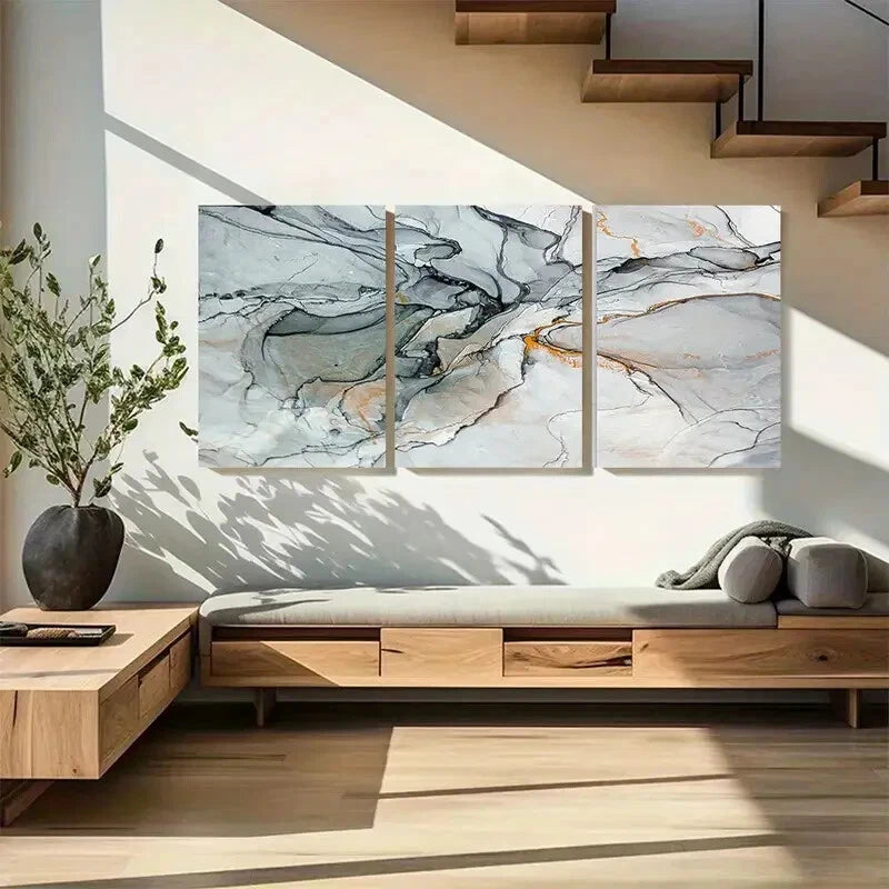 3pcs Abstract Marble Design Stone Effect Metal Print Ready to Hang Art - Bella Home Decor