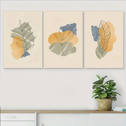 3pcs Abstract Botanical Texture Vector Metal Print Ready to Hang Art