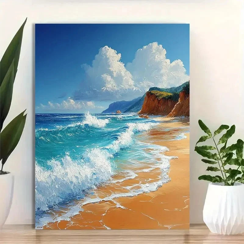 Beautiful Soft Sand & Turquoise Waters Painting 40x60cm Metal Print Ready to Hang