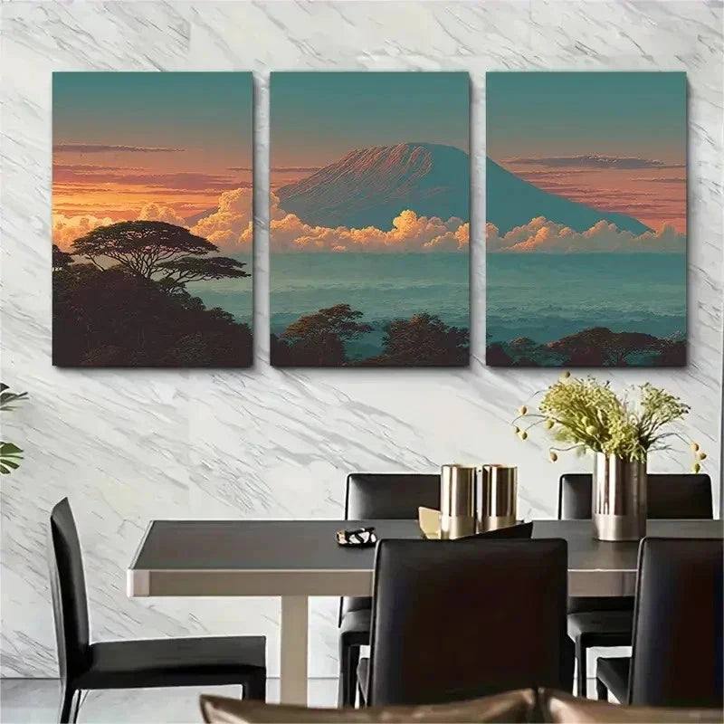 3pcs Sunrise Over Kilimanjaro Poster Perfect Wall Art Set Canvas Framed 50x70cm - High Quality Print 100% Australian Made Wall Canvas Ready to Hang