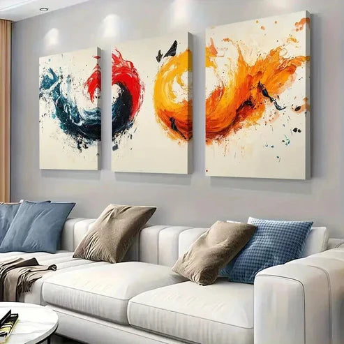 3pcs Bold Red Black Yellow Brushstroke Wall Art Canvas Unframed - High Quality Print 100% Australian Made Wall Canvas - Bella Home Decor