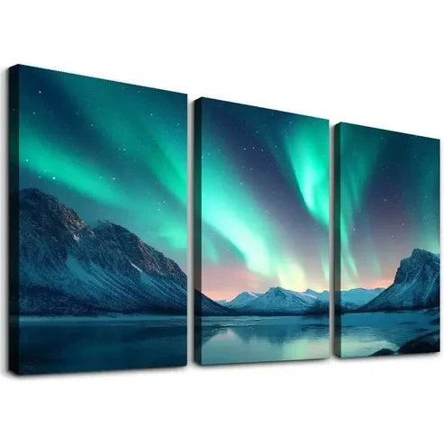 3pcs Decorative Northern Lights Above the Ocean Wall Art Canvas Unframed - High Quality Print 100% Australian Made Wall Canvas