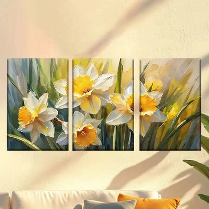 3pcs Vibrant Daffodil Floral Painting Wall Art Set Canvas Framed 60x90cm - High Quality Print 100% Australian Made Wall Canvas Ready to Hang