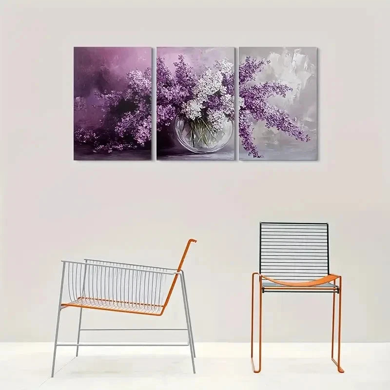 3pcs Abstract Purple Flower Modern Metal Print Ready to Hang Art - Bella Home Decor