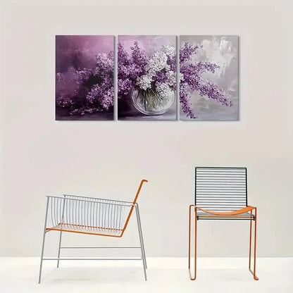 3pcs Abstract Purple Flower Modern Metal Print Ready to Hang Art - Bella Home Decor