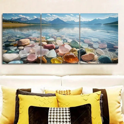 3pcs Vibrant River Stones Design Wall Art Set Canvas Framed 40x60cm - High Quality Print 100% Australian Made Wall Canvas Ready to Hang - Bella Home Decor