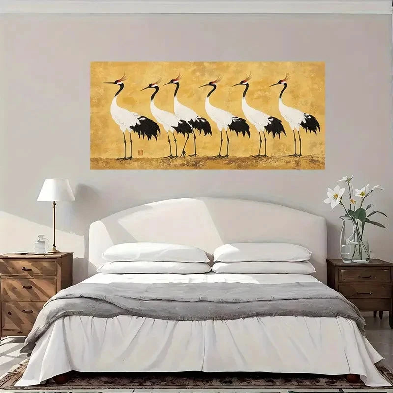 Elegant Crane Family Wall Art Canvas Office Home Room Framed 120x60cm