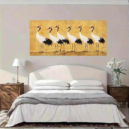 Elegant Crane Family Wall Art Canvas Office Home Room Framed 120x60cm
