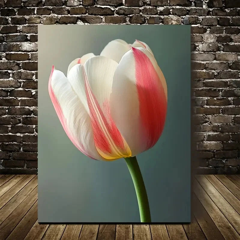 Stunning White & Pink Tulip Design Painting 40x60cm Metal Print Ready to Hang - Bella Home Decor