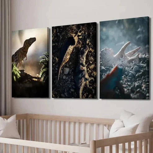 3pcs Vibrant Dinosaur & Lizard Scenes Wall Art Set Canvas Wall Art Canvas Unframed - High Quality Print 100% Australian Made Wall Canvas