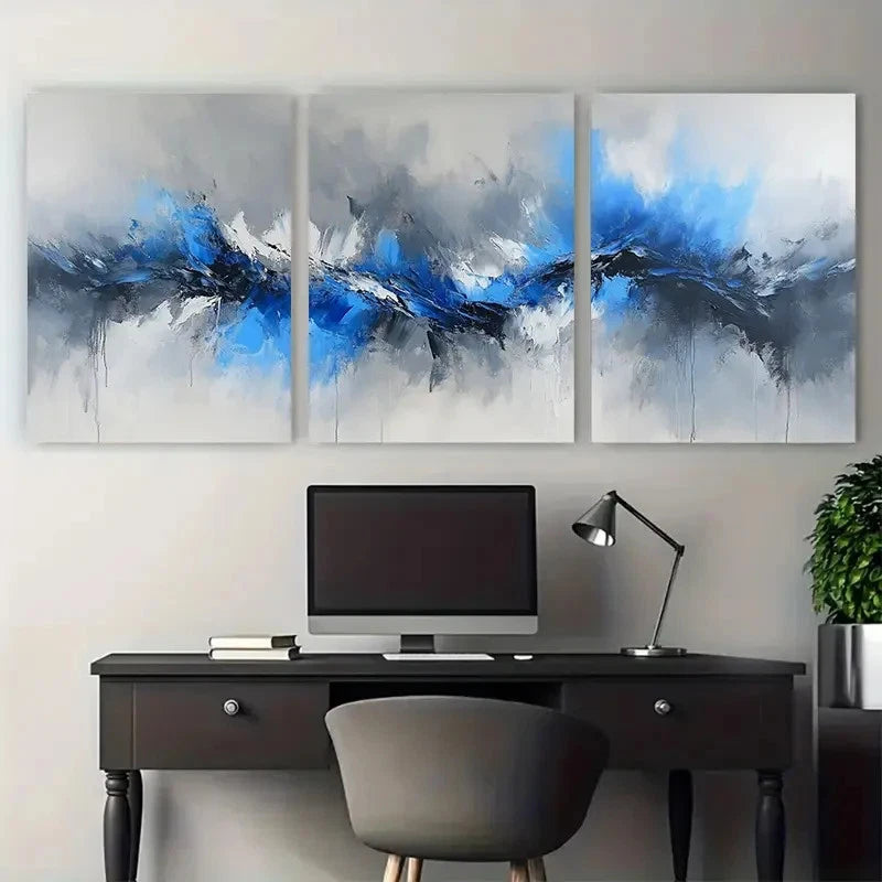 3pcs Modern Abstract Blue And Grey Illustration Wall Art Set Canvas Framed 40x60cm - High Quality Print 100% Australian Made Wall Canvas Ready to Hang