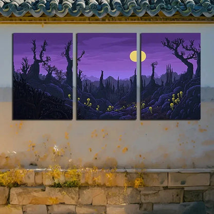 3pcs Purple Planet Ruins Theme Design Metal Print Ready to Hang Art - Bella Home Decor