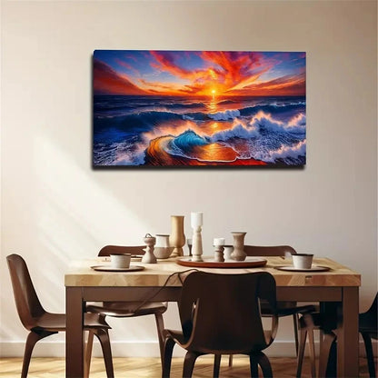 Vibrant Blue & Orange Hues Wall Art Canvas Office Home Room Framed 120x60cm