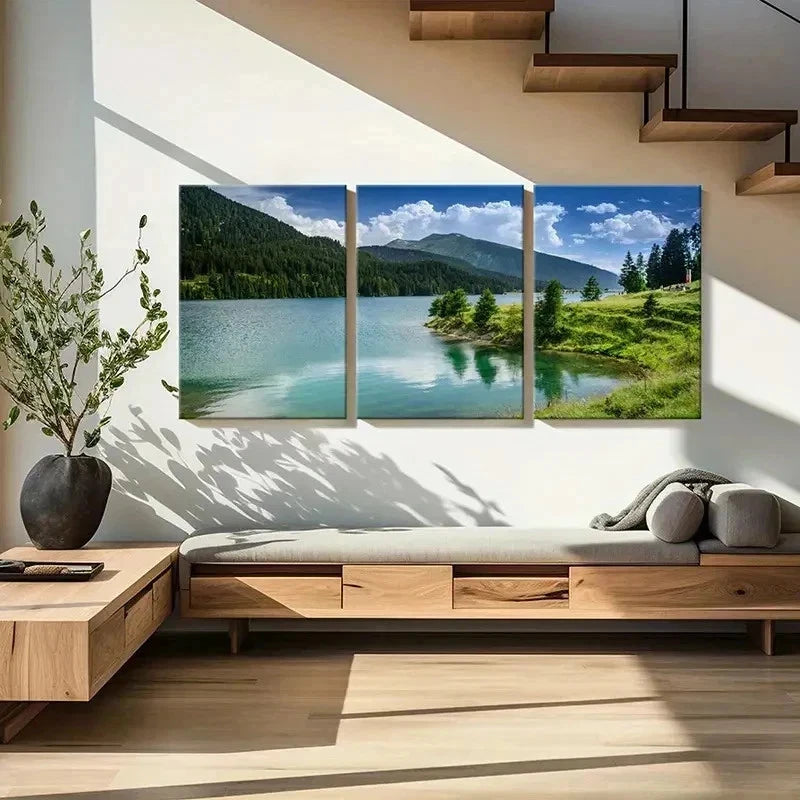 3pcs Mountains Forests Lakes Decoration Wall Art Set Canvas Framed 60x90cm - High Quality Print 100% Australian Made Wall Canvas Ready to Hang