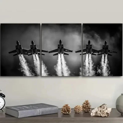 3pcs The jet plane is in the sky Wall Art Set Canvas Unframed - High Quality Print 100% Australian Made Wall Canvas