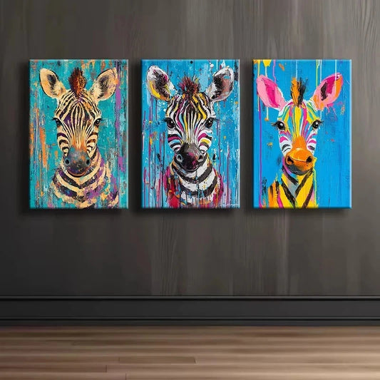3pcs A vibrant zebra Wall Art Set Canvas Framed 60x90cm - High Quality Print 100% Australian Made Wall Canvas Ready to Hang