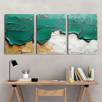 3pcs Abstract Green & White Textured Metal Print Ready to Hang Art - Bella Home Decor
