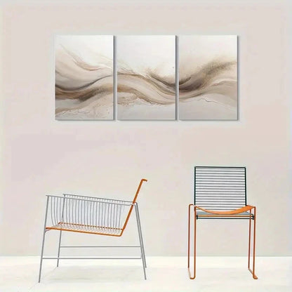 3pcs Neutral Beige Brown Gray Color Abstract Wall Art Set Canvas Framed 40x60cm - High Quality Print 100% Australian Made Wall Canvas Ready to Hang - Bella Home Decor