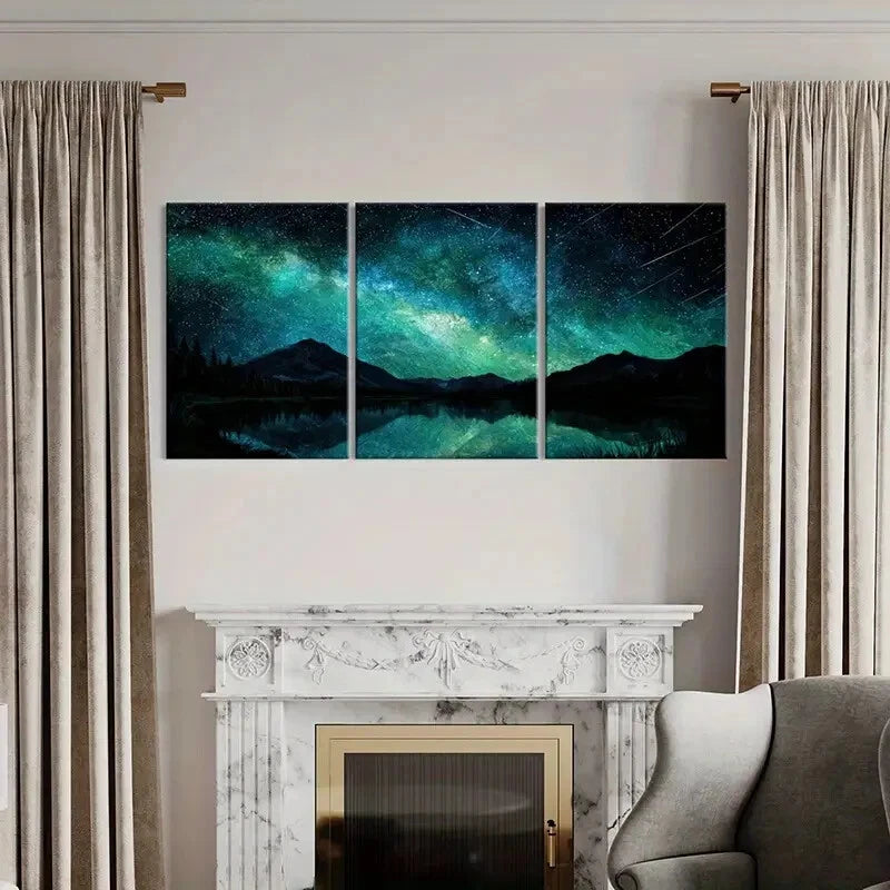 3pcs Starry Night Sky Mountain Reflection Metal Print Ready to Hang Art - Bella Home Decor