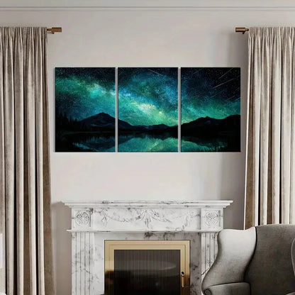 3pcs Starry Night Sky Mountain Reflection Metal Print Ready to Hang Art - Bella Home Decor