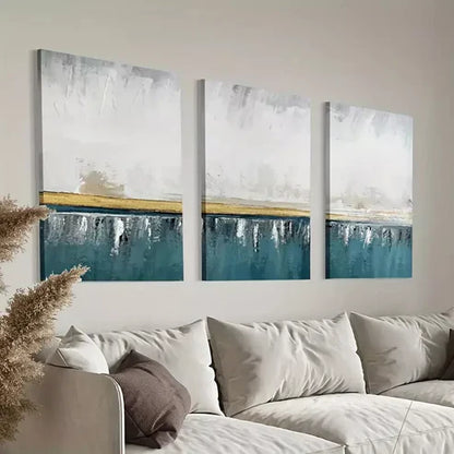 3pcs White Gold & Blue Abstract Design Wall Art Canvas Unframed - High Quality Print 100% Australian Made Wall Canvas