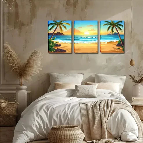 3pcs Blue Water, Romantic Beach, Wall Art Set Canvas Framed 60x90cm - High Quality Print 100% Australian Made Wall Canvas Ready to Hang