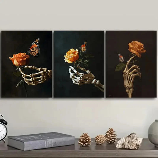 3pcs Holding an orange rose in her hand Metal Print Ready to Hang Art