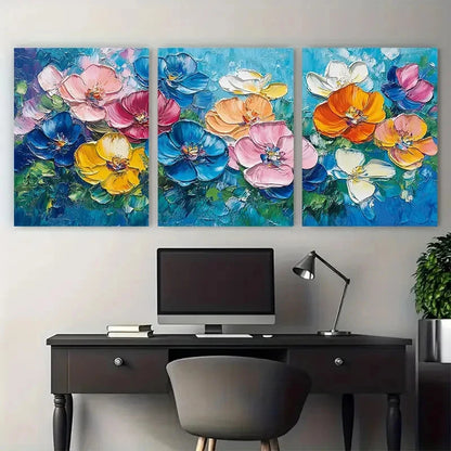 3pcs Modern Abstract Floral Impasto Textured Wall Art Set Canvas Framed 40x60cm - High Quality Print 100% Australian Made Wall Canvas Ready to Hang