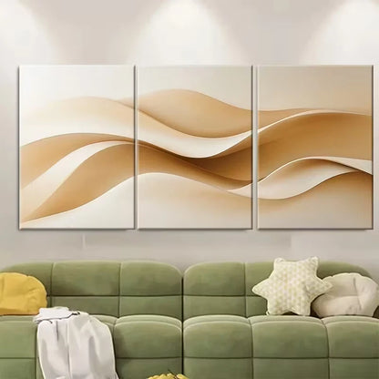 3pcs Abstract Beige Curves Metal Print Ready to Hang Art - Bella Home Decor