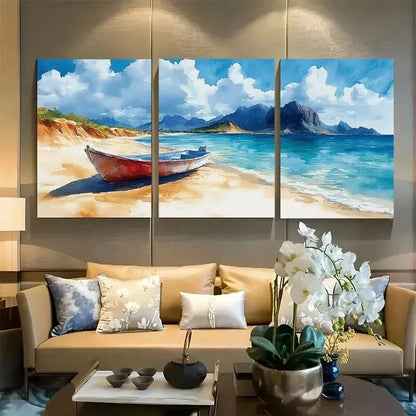 3pcs Spanish Island, Galapagos, Watercolor Wall Art Set Canvas Framed 50x70cm - High Quality Print 100% Australian Made Wall Canvas Ready to Hang - Bella Home Decor