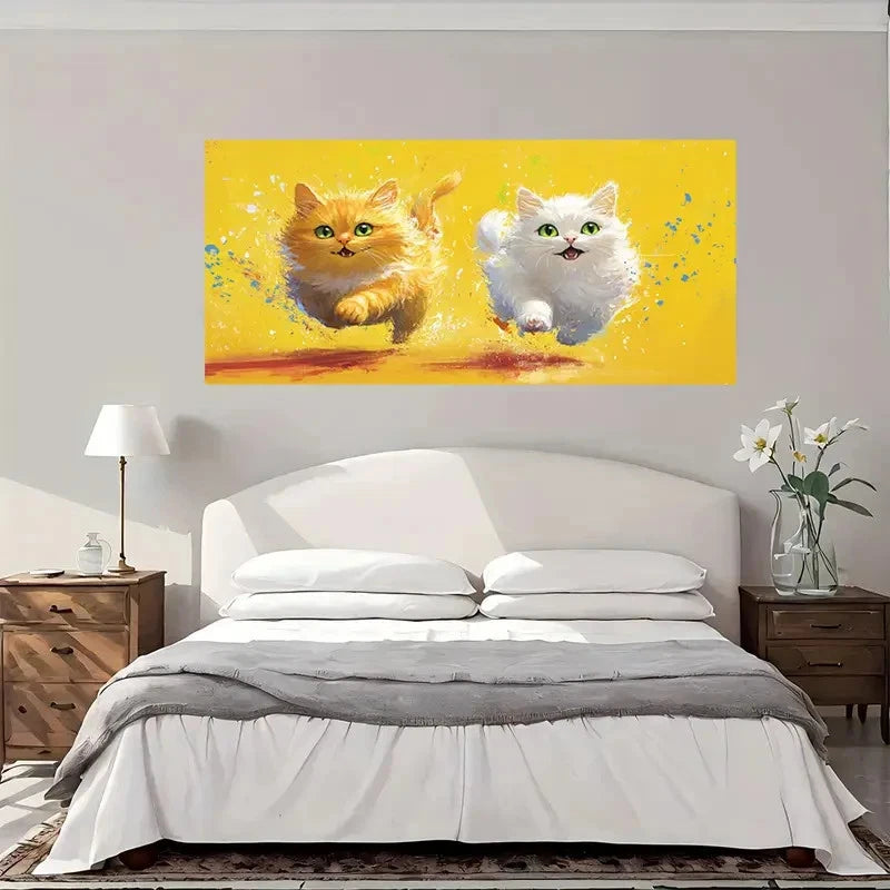 Vibrant Happy Cats Wall Art Canvas Office Home Room Framed 120x60cm
