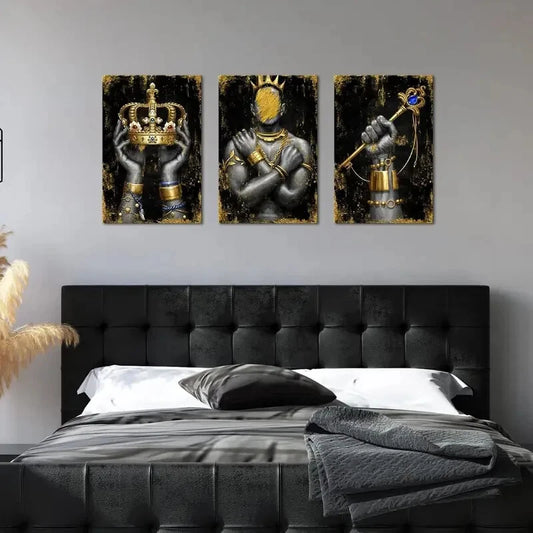 3pcs Golden African American Men Metal Print Ready to Hang Art