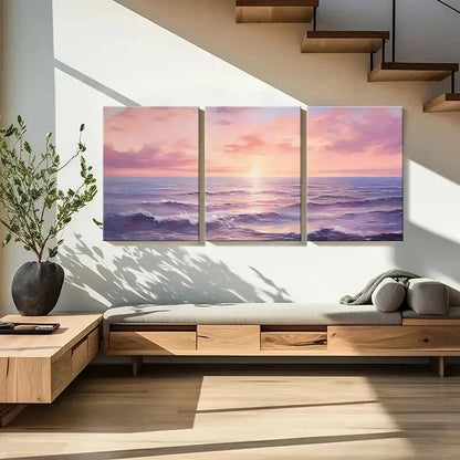 3pcs Beautiful Sea View Sunset Waves Wall Art Set Canvas Framed 40x60cm - High Quality Print 100% Australian Made Wall Canvas Ready to Hang - Bella Home Decor