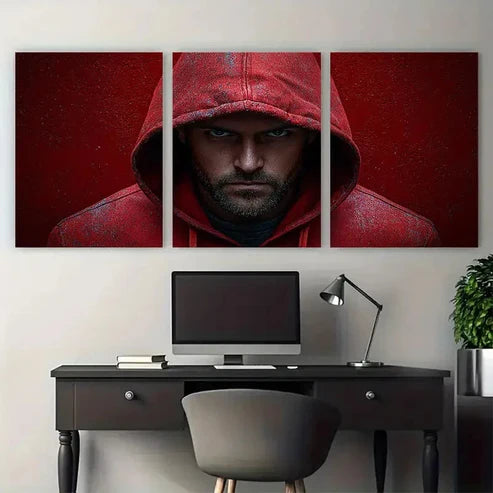 3pcs Edgy Urban with Distressed Red Hoodie Wall Art Canvas Unframed - High Quality Print 100% Australian Made Wall Canvas - Bella Home Decor