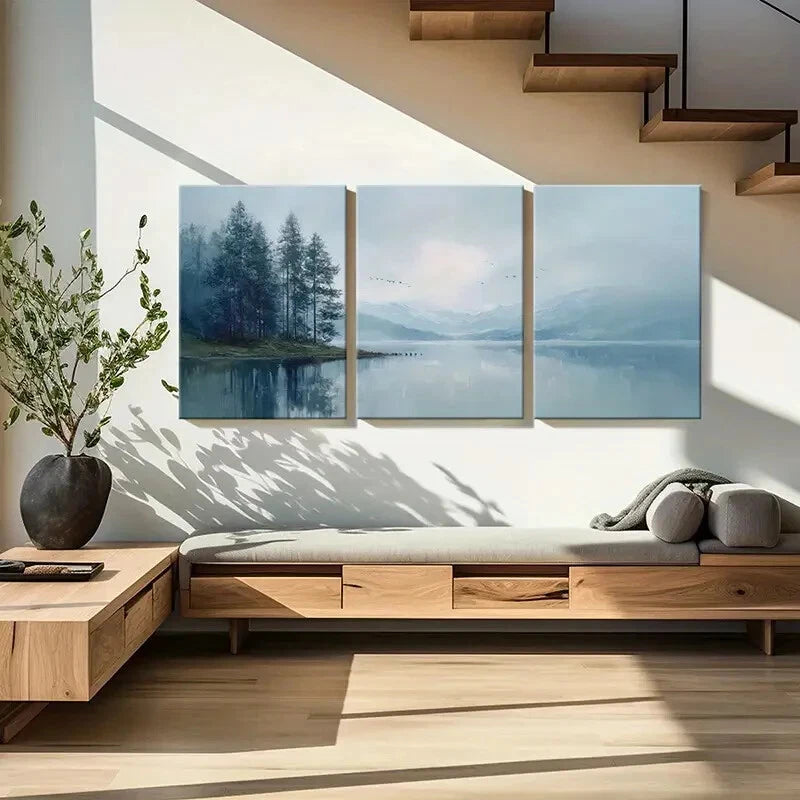 3pcs Mountain View Lake Reflection Pine Trees Metal Print Ready to Hang Art - Bella Home Decor