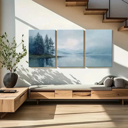 3pcs Mountain View Lake Reflection Pine Trees Metal Print Ready to Hang Art - Bella Home Decor