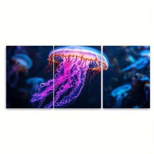 3pcs Vibrant Jellyfish Ocean Inspired Art Metal Print Ready to Hang Art