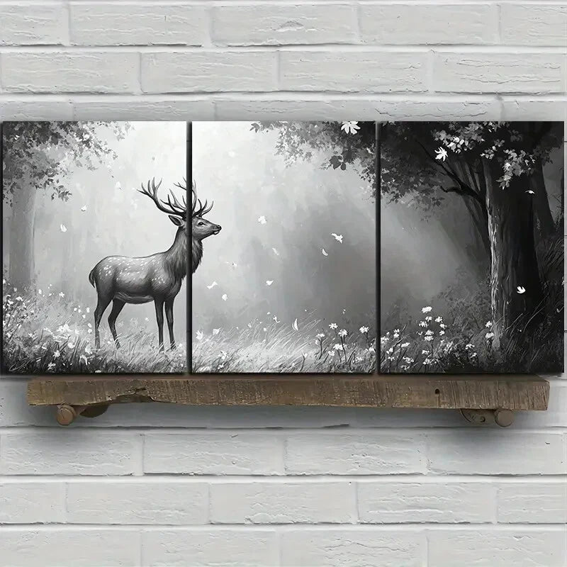 3pcs Beautiful Elk in The Forest Metal Print Ready to Hang Art - Bella Home Decor