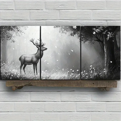 3pcs Beautiful Elk in The Forest Metal Print Ready to Hang Art - Bella Home Decor