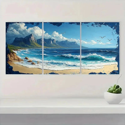 3pcs Cape Town Seascape Art Mountain & Beach Set Metal Print Ready to Hang Art - Bella Home Decor