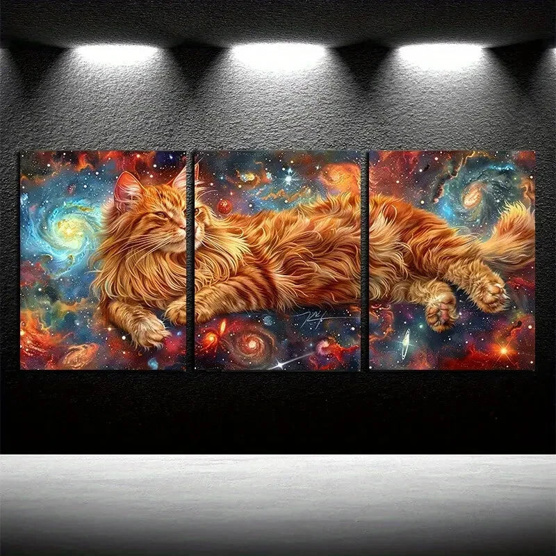 3pcs Galaxy Cat Illustration Metal Print Ready to Hang Art - Bella Home Decor