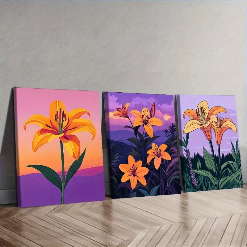 3pcs Featuring Orange Lilies Nature Flowers Wall Art Set Canvas Framed 40x60cm - High Quality Print 100% Australian Made Wall Canvas Ready to Hang