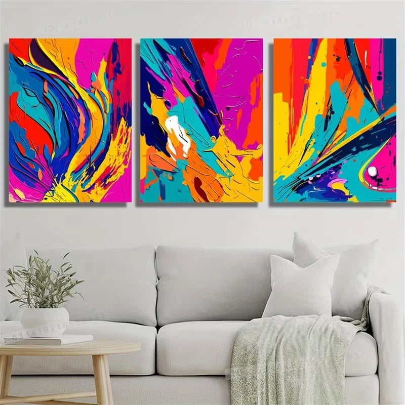3pcs Colorful Abstract Art Metal Print Ready to Hang Art - Bella Home Decor