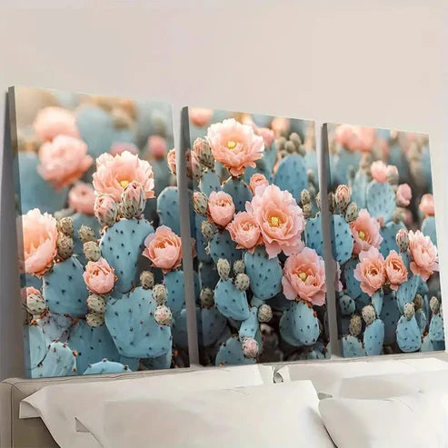 3pcs Cactus Floral Botanical CFB Wall Art Set Canvas Unframed - High Quality Print 100% Australian Made Wall Canvas - Bella Home Decor